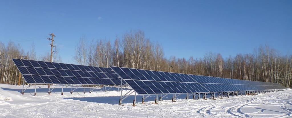 104kW Solar PV Fort Simpson Success: (2012) First Utility-Scale Low Penetration (solar system production 12% average community load) Saves 27,900 L diesel fuel or 76 tonnes GHG /