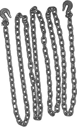 13.9 Chain, Binders & Accessories 13.9 Chain, Binders & Accessories 13.9.1: CHAINS Part Number Size Grade Type Hook Working Load Limit Figure CMK638219 3/8" x 20' 43 Clevis 5,400 lbs.
