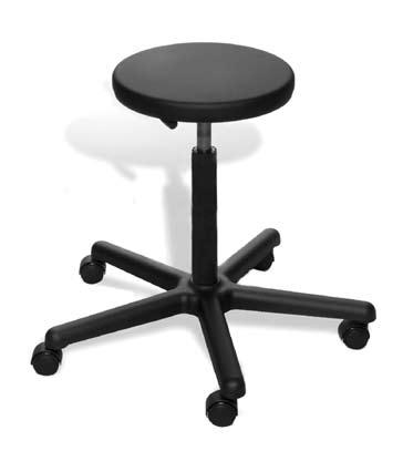 Seat: round, 13" diameter, made of 18-gauge steel with formed flange and no sharp edges Controls: Soft Touch pneumatic seat-height adjustment Metal parts: black powder-coated finish.