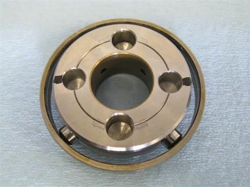 Lift disk with caps slightly inserted and place over bearing ring.