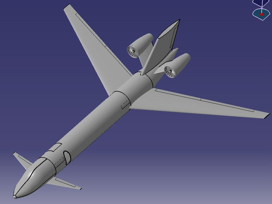 Figure 4: Isometric View of CCD In addition to the outer shell of the aircraft, the interior cabin was also modeled using a 16 passenger configuration designed at the beginning of the project.