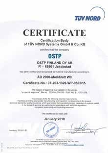 Certifications and approvals Our main certifications and approvals OSTP is proud of its