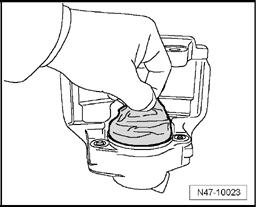 Fig. 228: Identifying Protective Cap With The Assembly Tool T10146/4 & Piston Resetting Tool T10145 Press the protective cap with the Assembly Tool T10146/4-1 - and the Piston Resetting Tool T10145-2