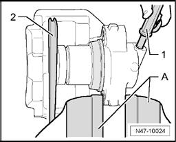 Fig. 230: Pressing Piston Lightly Against Protective Cap And Lock It Into Position With Trim Removal Wedge Press piston lightly on to protective cap and then secure it in this