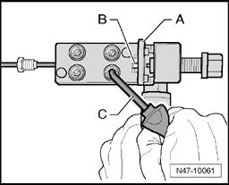 Fig. 262: Identifying Self-Grip Pliers, Tube Fitting And Brake Line Remove self-grip pliers and tube fitting - D - from brake line. Fig.