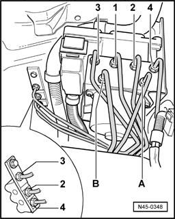 Connection of brake lines from master brake cylinder to hydraulic unit Fig.