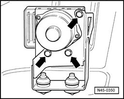 Fig. 33: Removing Hydraulic Unit From Bracket Remove - arrows - hydraulic unit from