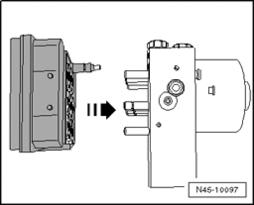Fig. 35: Pulling Control Module Off From Hydraulic Unit Without Angling Pull control module off from hydraulic unit - arrow - without angling.
