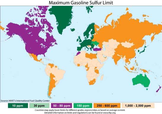 Top 100 Countries Ranked by Clean, Low Sulphur Gasoline Limits (continued from p1) ranked in 44th place.