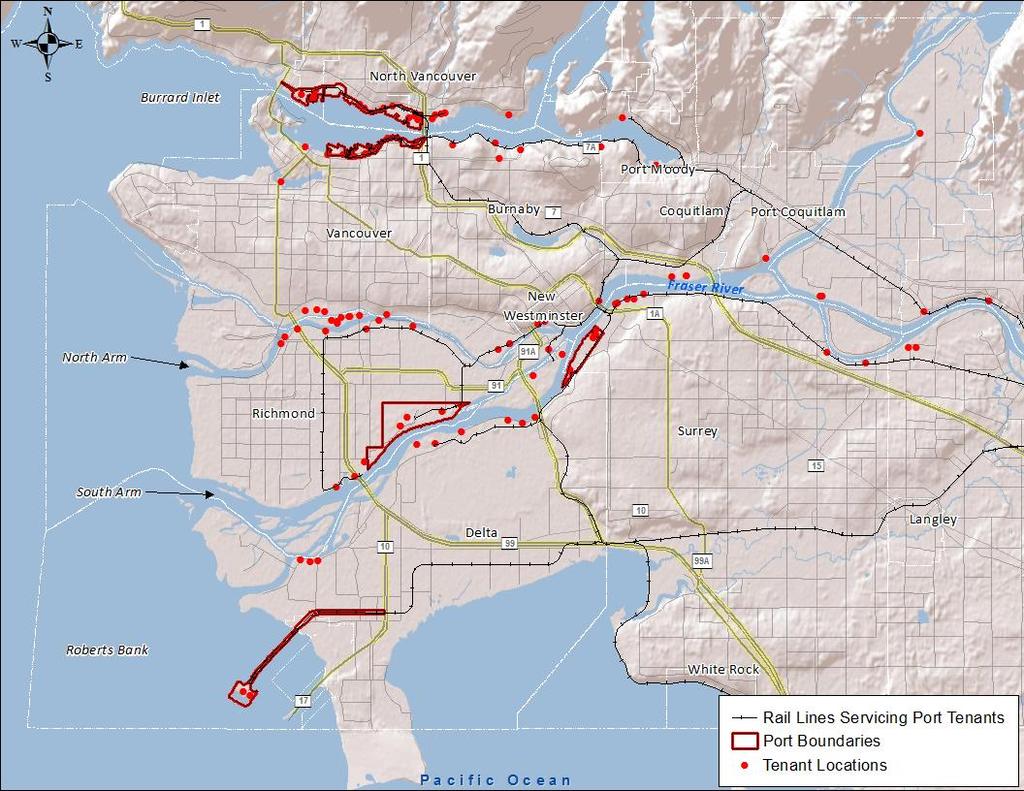 Port Metro Vancouver Example (2010 inventory completed in 2012) Over 100 Port-related facilities Located throughout the Lower Fraser Valley of British Columbia Facilities