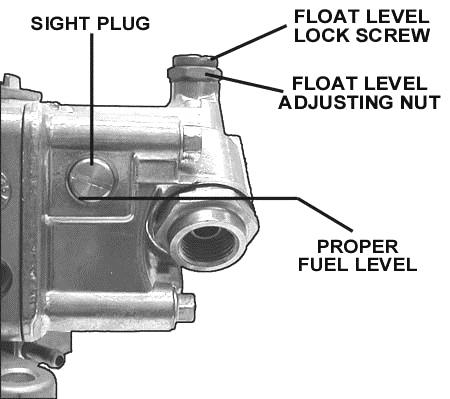 FLOAT LEVEL CHECK AND ADJUSTMENT: Float adjustments are set at the factory, but variations in fuel pressure could cause a change in these settings.
