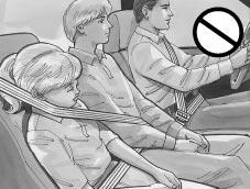 CAUTION: Never do this. Here two children are wearing the same belt. The belt can t properly spread the impact forces. In a crash, the two children can be crushed together and seriously injured.