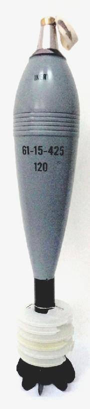 120MM HIGH EXPLOSIVE STEEL BOMB 16 KGS 120 mm 680 mm 16 kgs Fuze: M6R 1 cartridge + 6 extra charges 1030 kgf/cm2 6500 m r