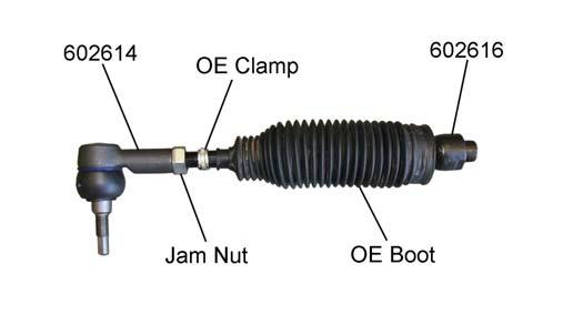 4) Install OE boot, OE clamp and new jam nut on inner tie rod 602616.