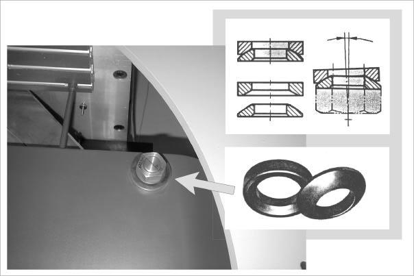 Figure 5. Spherical washers and pans: working principle and use in the machine [3] With these results the problem of the measurement and adjustment of the lever arm length of the 20 kn.