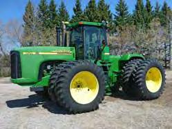 4-38, duals, 7225 hrs showing. 1974 John Deere 4630 MFWD, s/n 4630P009096R, 168 ldr w/ bkt, s/n W00158X047308, 8 spd powershift, 3 hyd outlets, 1000 PTO, 24.5-32 R, 14218 hrs showing.