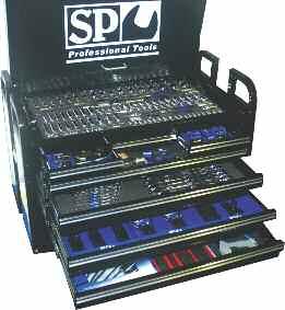 SP PREMIUM TOOLS AND STORAGE 422LT STORAGE ACITY 269pc Metric/SAE Tool Kit in Custom Series Tool Box All sockets, socket accessories and ROE spanners come in hi-density foam storage system Maxi