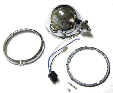 6-1/4" replacement headlight with chrome plated shell and rim.