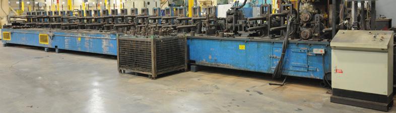LINES NEBPAR 25 station by 3 roll forming line with 26 roll space, 22 horizontal centers, 4 adjustment, 150 HP main drive, VFD control, NEWCOR (2004) DC-289 795 KVA roll seam welder