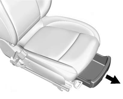 104 Storage Underseat Storage Additional Storage Features If equipped, there is storage under the front passenger seat. Lift the end of the tray up and pull it forward to open.