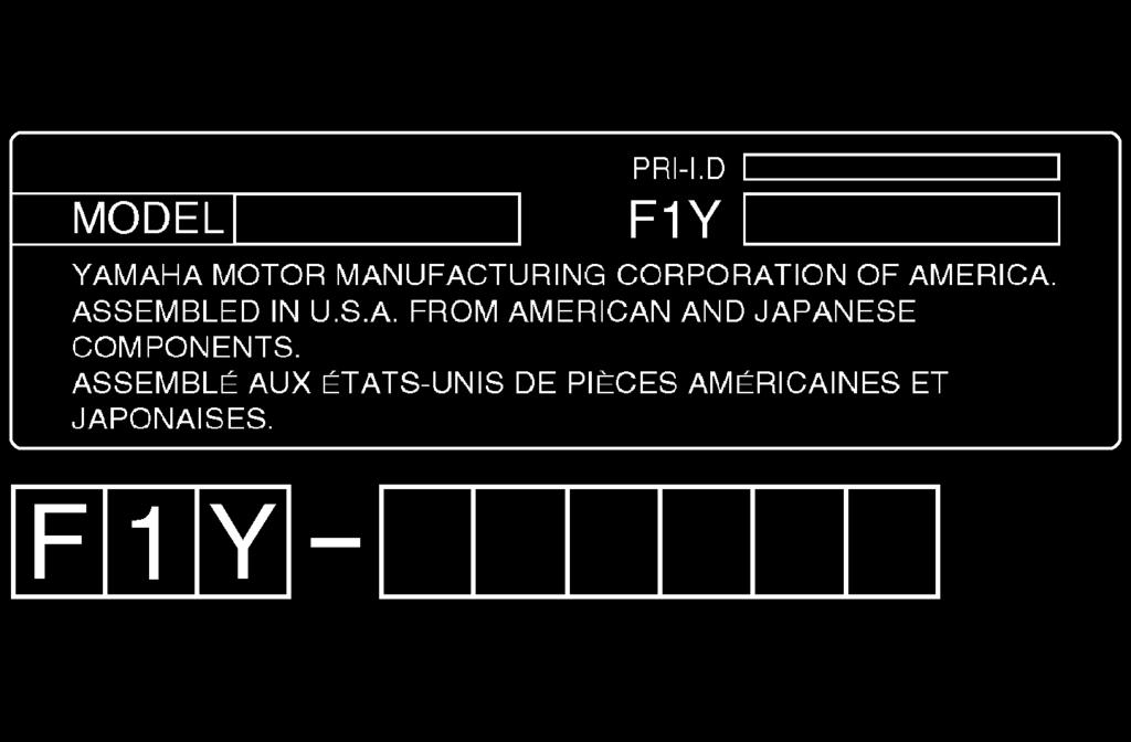 General and important labels EJU30260 Identification numbers Record the Primary Identification (PRI-ID) number, Hull Identification Number (HIN), and engine serial number in the spaces provided for