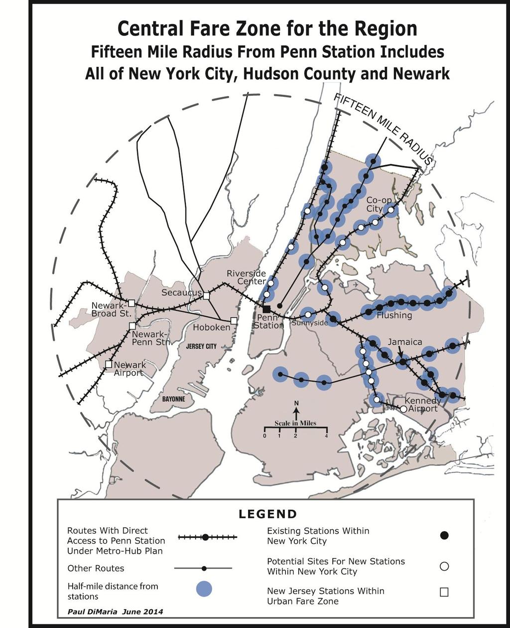 Create central fare zone in NYC, extend to NJ urban core All regional rail stations in NYC would be included in Central Fare