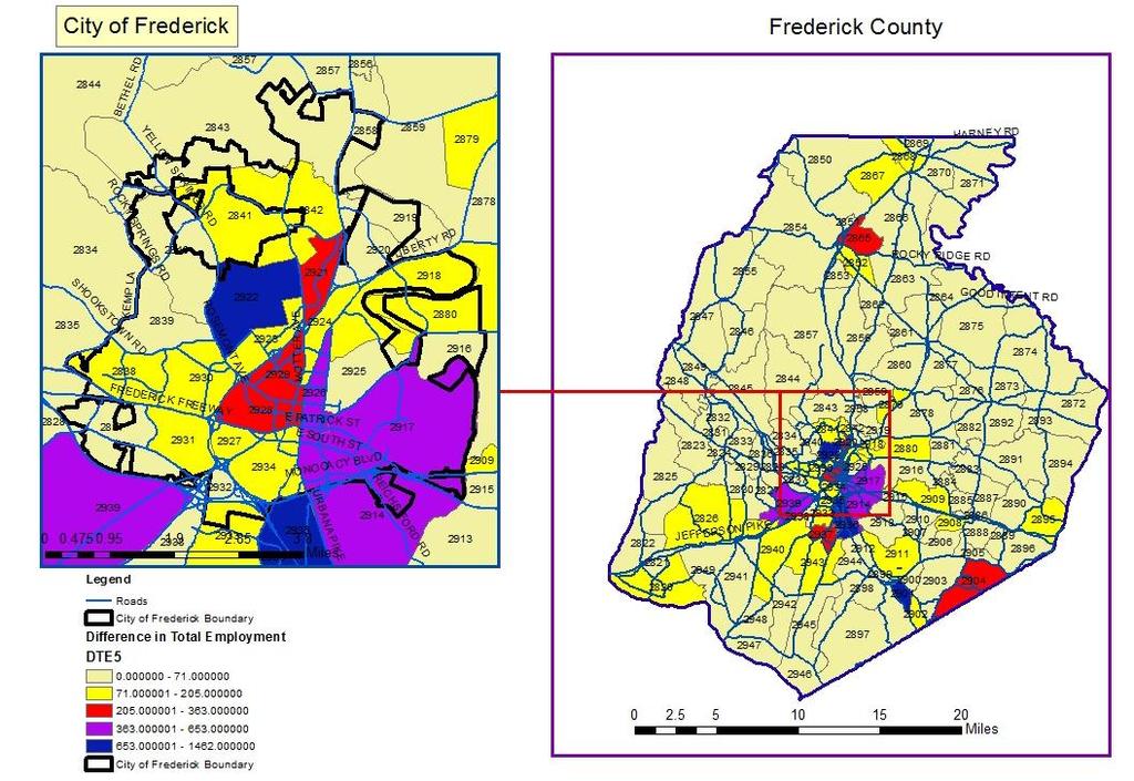 and the eastern periphery. The projected increase in employment in the City from 2016-2030 is shown in Figure 3-4. Maps showing five year increments of employment change are included in Appendix C.