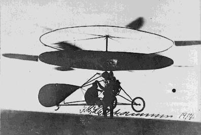 Early Contraptions Ellehammer - 1914 Jacob Ellehammer, Danish Coaxial rotor helicopter Short blades attached