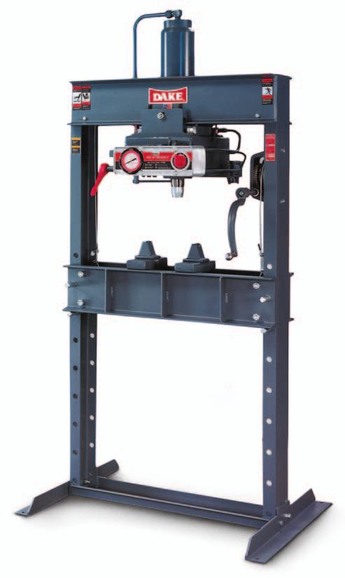 By-pass hole eliminates excessive ram extension. Dual air pumps, for faster pressing speeds, available on some models. Adjustable table permits easy vertical movement by means of self-locking hoist.