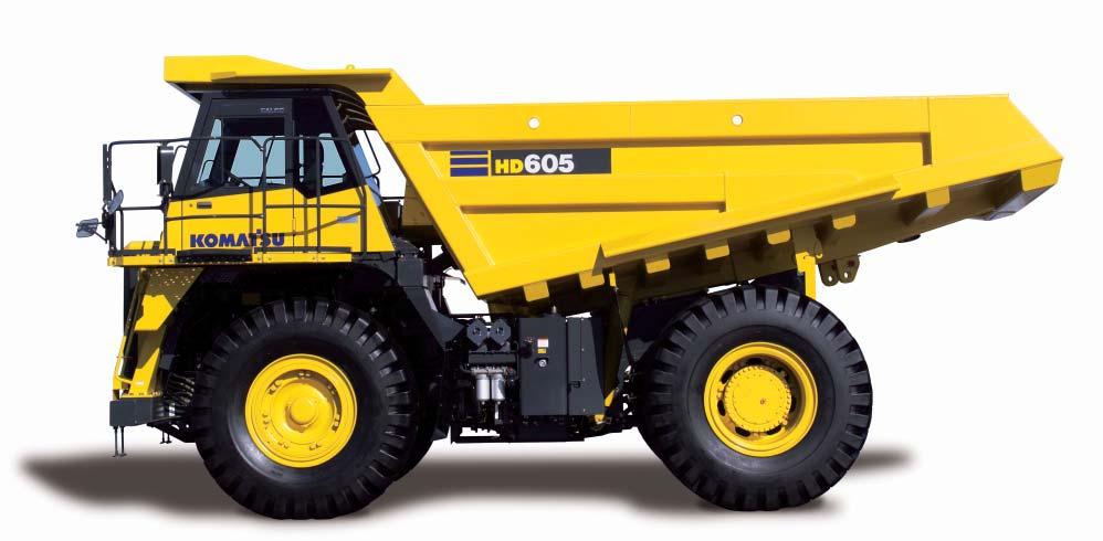 HD605-7E0 O FF-HIGHWAY T R UCK WALK-AROUND Productivity Features High performance Komatsu SAA6D170E-5 engine Net horsepower 533kW 715HP Mode selection system (Variable horsepower at Economy