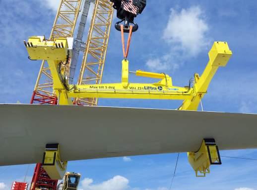 Blade installation Lifting on one point No tailing crane needed