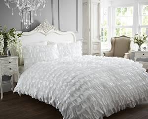 Frilled Designer Double Duvet Quilt Cover Bedding Set White