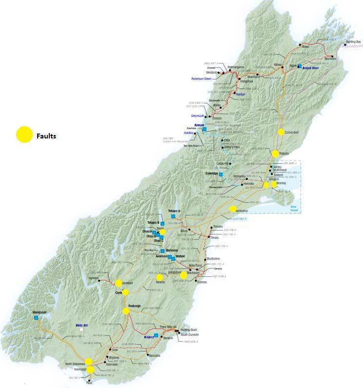 Section 2 Transient Stability Criteria and Performance Requirements Figure 2: 220 kv bus faults simulated in South Island