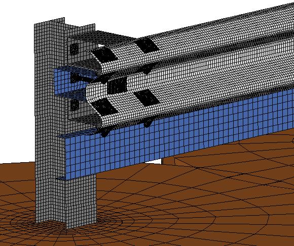 The rub-rail will not, however, prevent the wheel from pushing underneath the w-beam and possibly impacting the spacer blocks. The rub-rail was placed 50.
