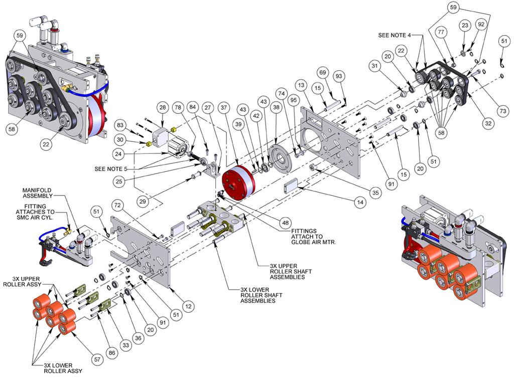PARTS DIAGRAM AUTOBOX (ABX-2L-V2) HOSE TRACTOR CONTINUED... NOTE: DRIVE ROLLERS, MANIFOLD, AND SHAFT ASSEMBLIES ARE DETAILED ON THE NEXT PAGE # PART NUMBER QTY.