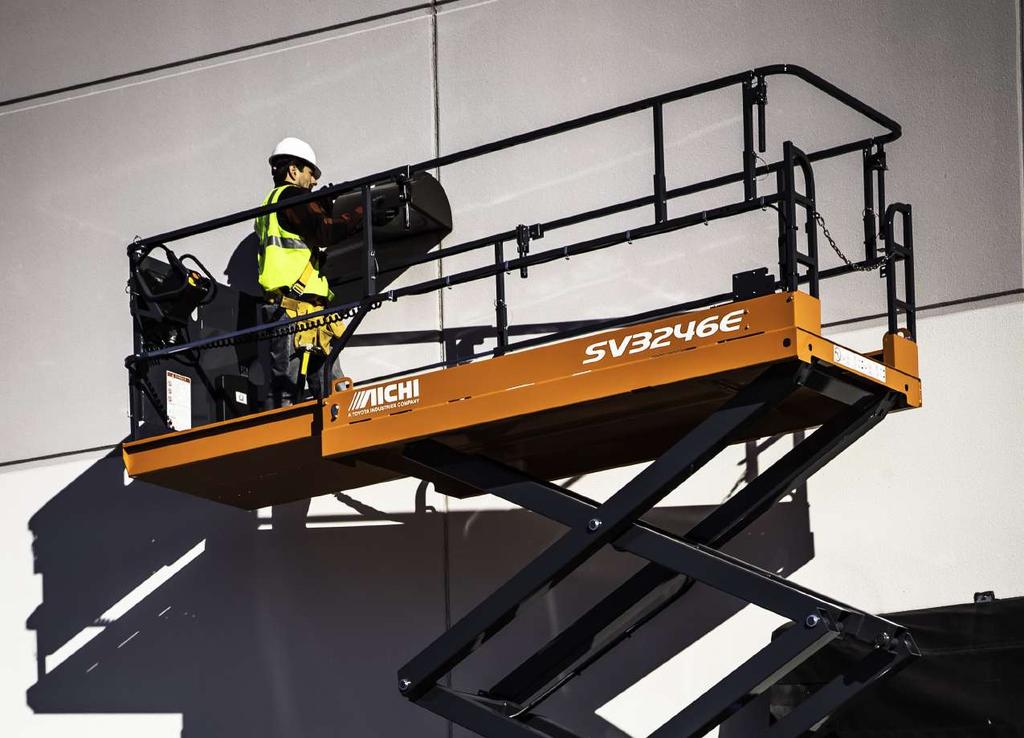 EXTEND YOUR REACH ROLL-OUT PLATFORM EXTENSION DECK This standard feature makes it easy to reach across objects on all AICHI E-Series Scissor Lift models. The extension adds a minimum of 35.