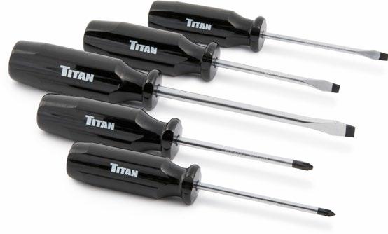 Screwdrivers Titan Screwdrivers feature chemical resistant, oversized fluted handles, and durable chrome vanadium shafts with magnetic tip.