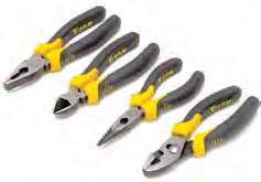 handles for comfort - Drop forged high carbon steel with hardened cutting edges - Rust resistant finish - Includes: 4-3/4" diagonal cutters, 4-3/4" flat nose, 4-3/4" needle nose, 4-3/4"