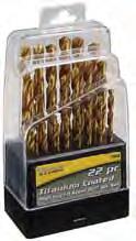 CARDED Master: 12 Inner: 6 UPC: 8-02090-16048-6 22 pc Titanium-Coated HSS Drill Bit Set - Titanium nitride coating extends the life of the bit up to 6xs longer than