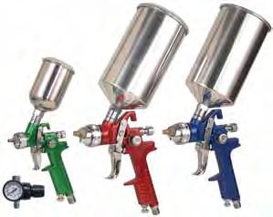 7mm nozzle set for heavier materials Locking pressure regulator with gauge All Guns: - Aluminum paint cups - Die cast aluminum body with chrome plated finish - 2-Step trigger