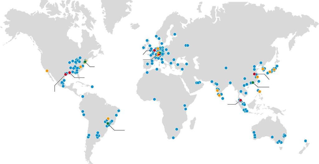 BASF has global market access through regional presence North America Sales 15,357 million EBIT 1,236 million Employees 18,295 Antwerp Ludwigshafen Florham