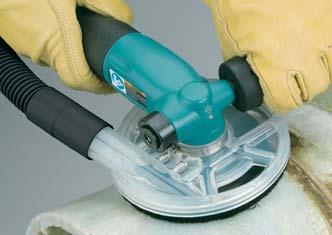 As tool is sanding, unique Vacuum Shroud captures dust, debris and contaminants (including