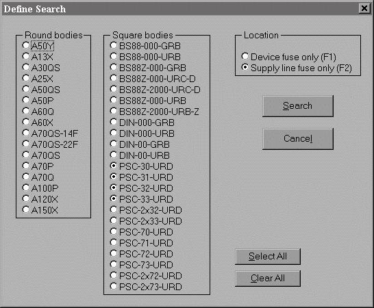 Select-A-Fuse for Power Electronics (SAF/PE) Clicking on Search gives the window shown in Fig.