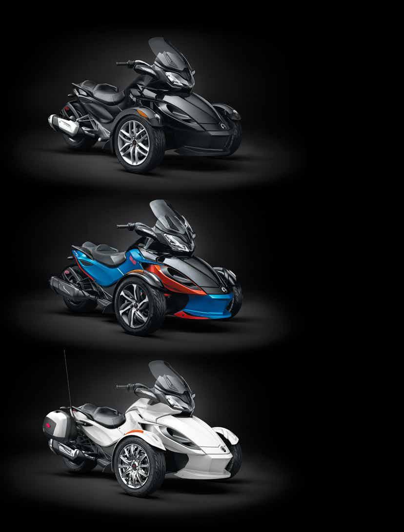 SPYDER ST A PERFECT COMBINATION OF EXCITEMENT AND COMFORT Combining long-range comfort with crisp handling and acceleration, the sport touring Spyder ST is ready for any road and any riding style.