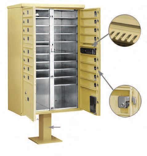 S.P.S. installed master arrow lock or master commercial lock Front views of #3316 in sandstone finish displayed Matching (included) MODEL 3385 1 Pedestal - replacement for #3316 and #3313 14-1/2'' H