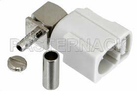 FAKRA Jack Right Angle Connector Crimp/Solder Attachment for RG174, RG316, RG188, 100 inch, PE-B100, PE-C100, LMR-100, White Color PE44648B Configuration FAKRA Jack Connector 50 Ohms Right Angle Body