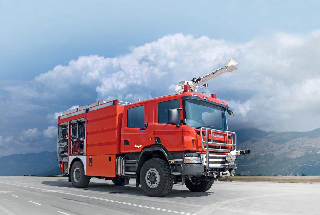 TWO-AXLE-TYPE 6 FLF 60/60-10 + 250 P Scania P480 4 x 4 Compact and flexible, the biaxial Rapid Intervention Vehicle guarantes protection and safety at smaller airports.