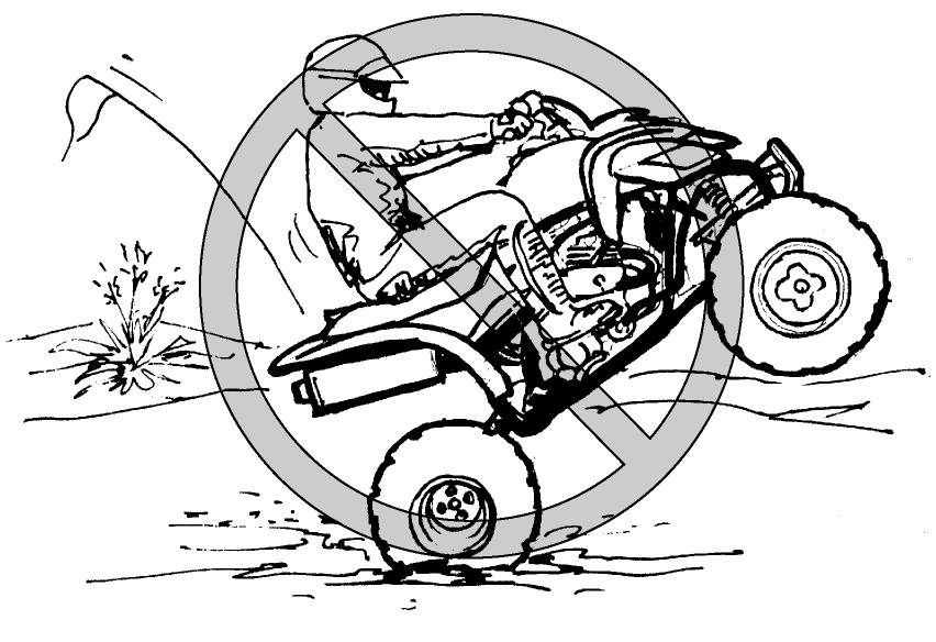 Avoid wheelies and jumping. You may lose control of the ATV or overturn. qwarning POTENTIAL HAZARD Attempting wheelies, jumps, and other stunts.