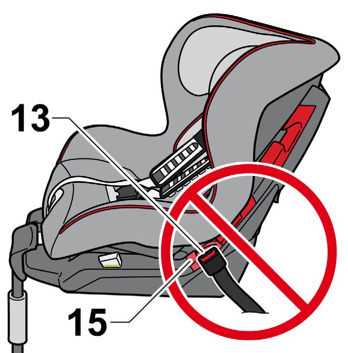 the belt tongue and the vehicle buckle (13) of the three-point seat belt must not lie in the belt