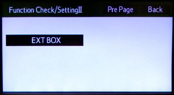(c) Press the EXT BOX button (Fig. 14-5). Fig. 14-5 Press EXT BOX button Extension Module Service Mode Screen (d) Press the Diagnostics button, on the Extension Module Service Mode screen (Fig.